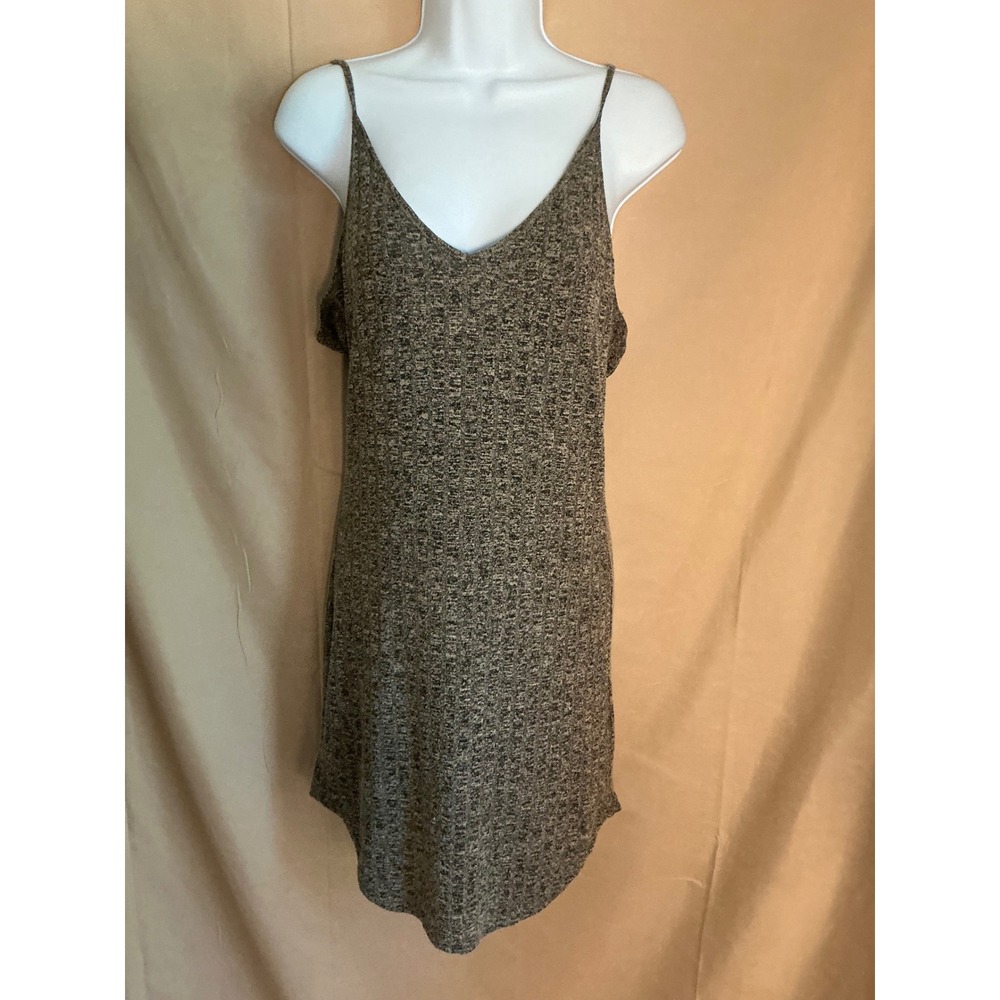 Cami Mini Dress Women Large Grey Brown Excellent Marled Knit V-Back